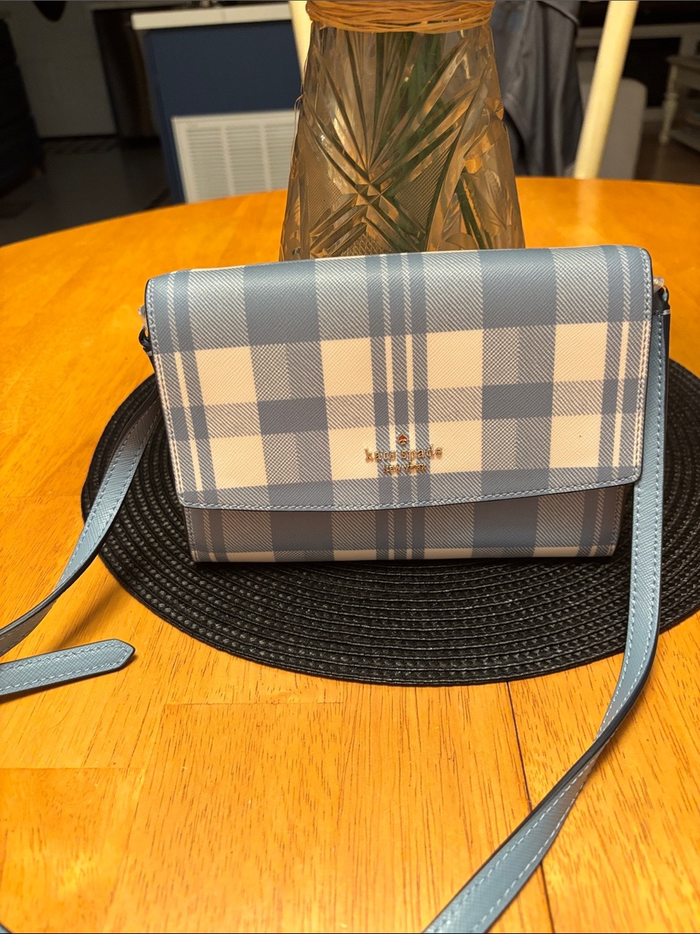 kate spade Blue and White Plaid Crossbody Bag